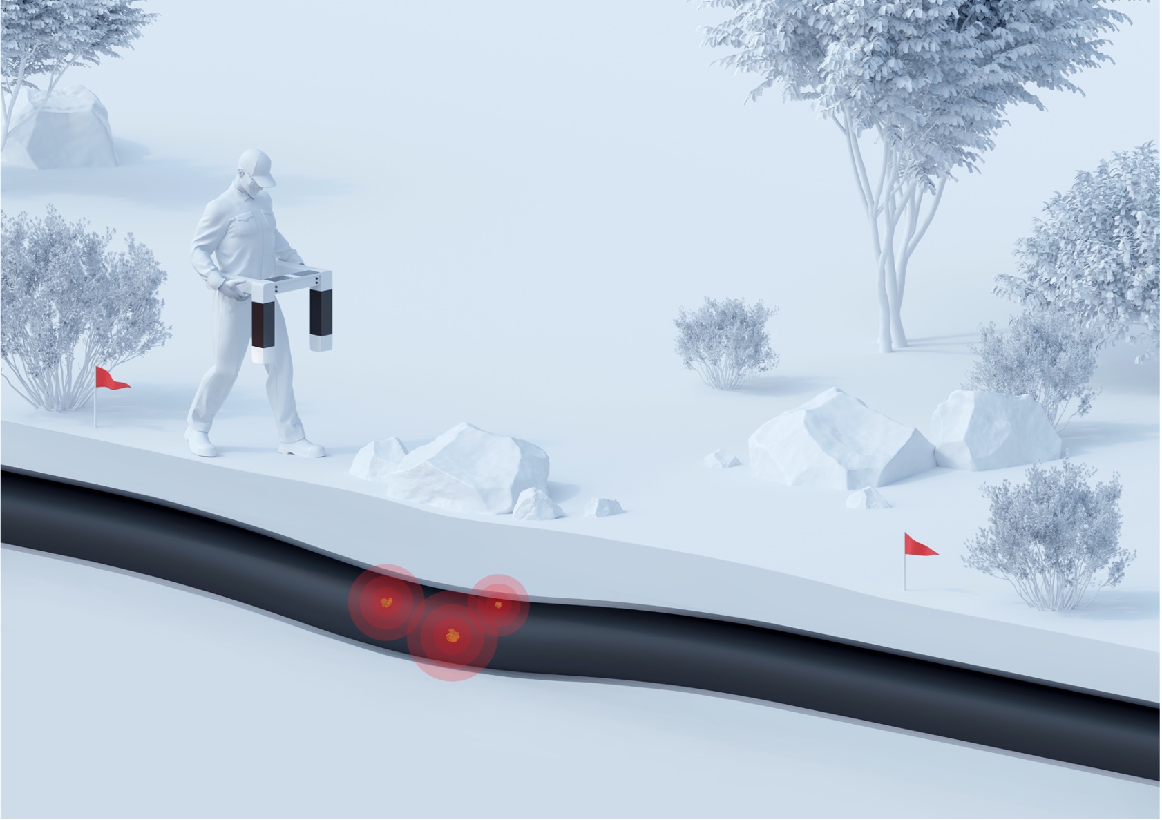Operator scanning a buried pipeline with a portable magnetometer